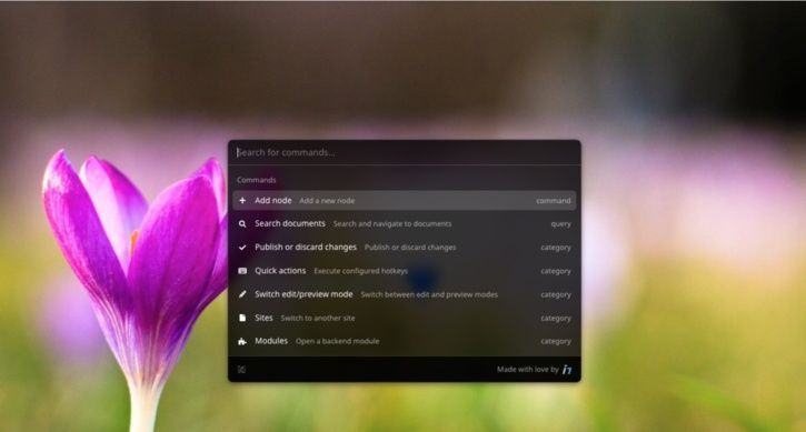 Screenshot of the opened command bar