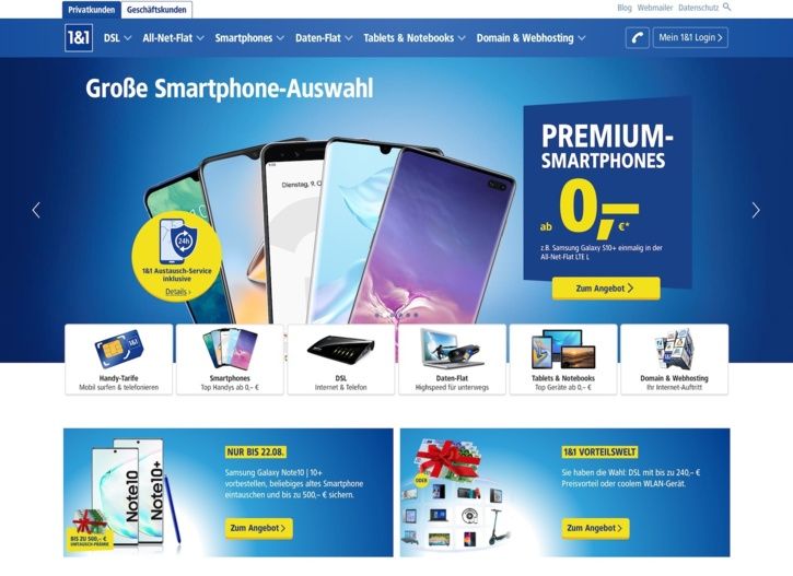 Homepage of 1&1