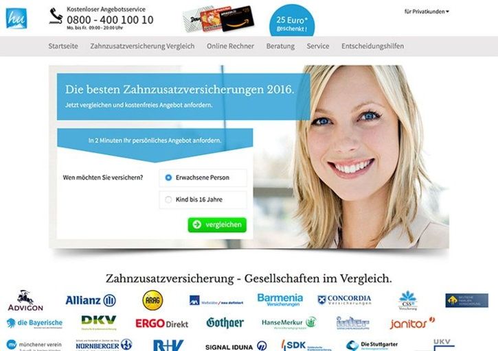 Homepage of Zahnzuversicherung-Direct.de